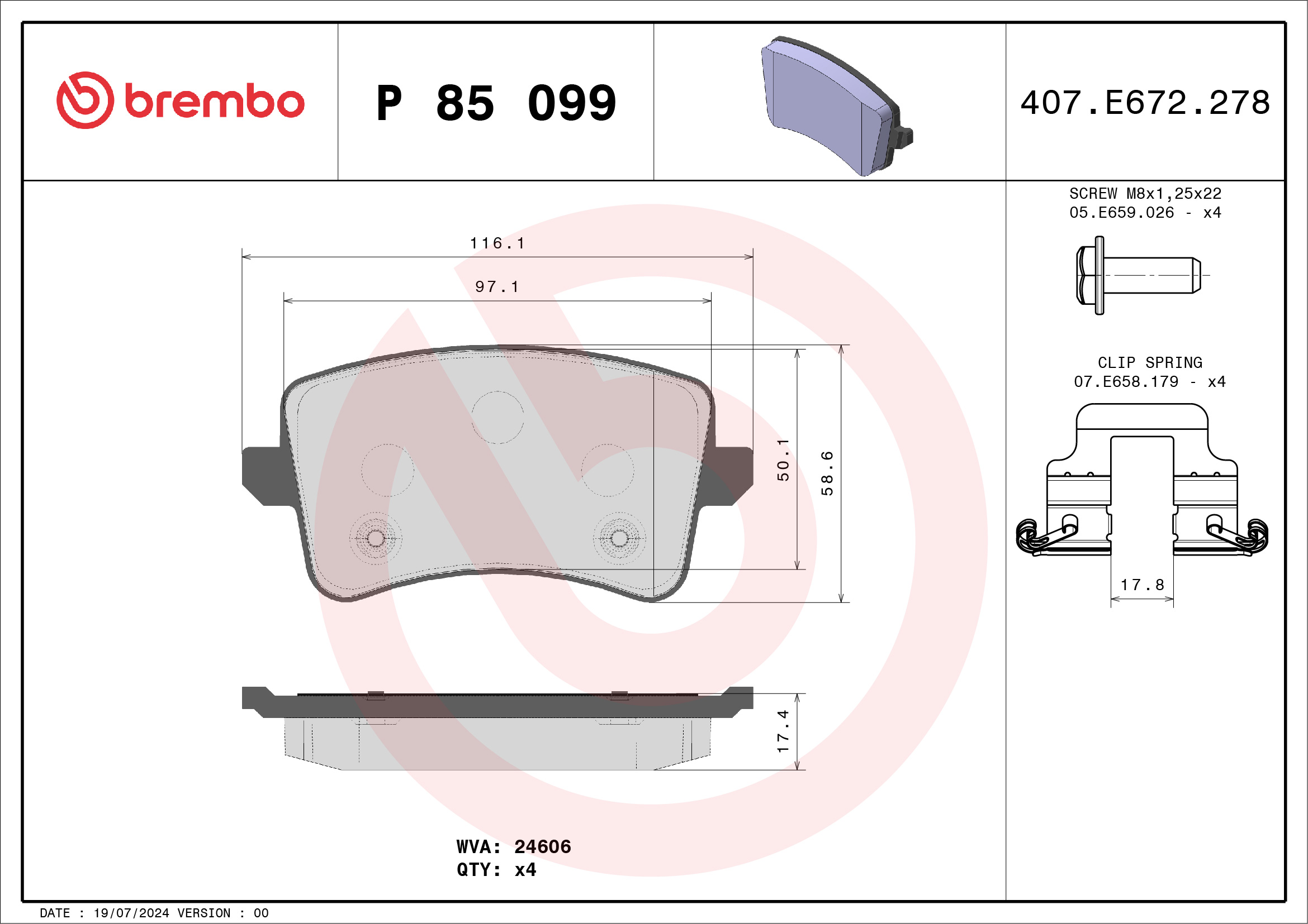 Brembo P 85 099 Remblokset