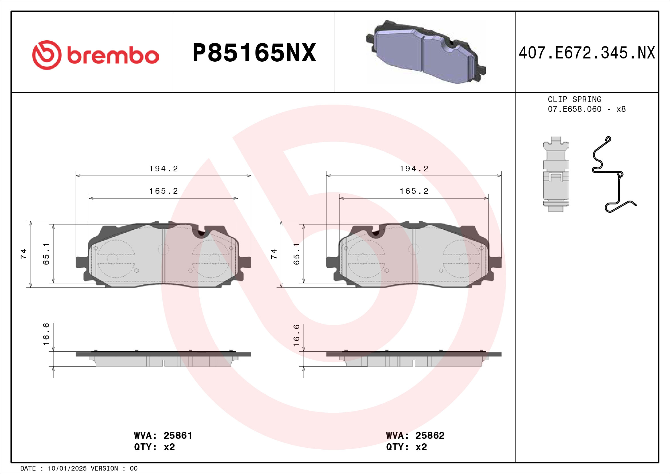 Brembo P85165NX Remblokset