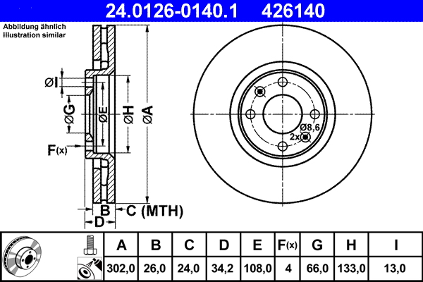 ATE 24.0126-0140.1 Remschijf