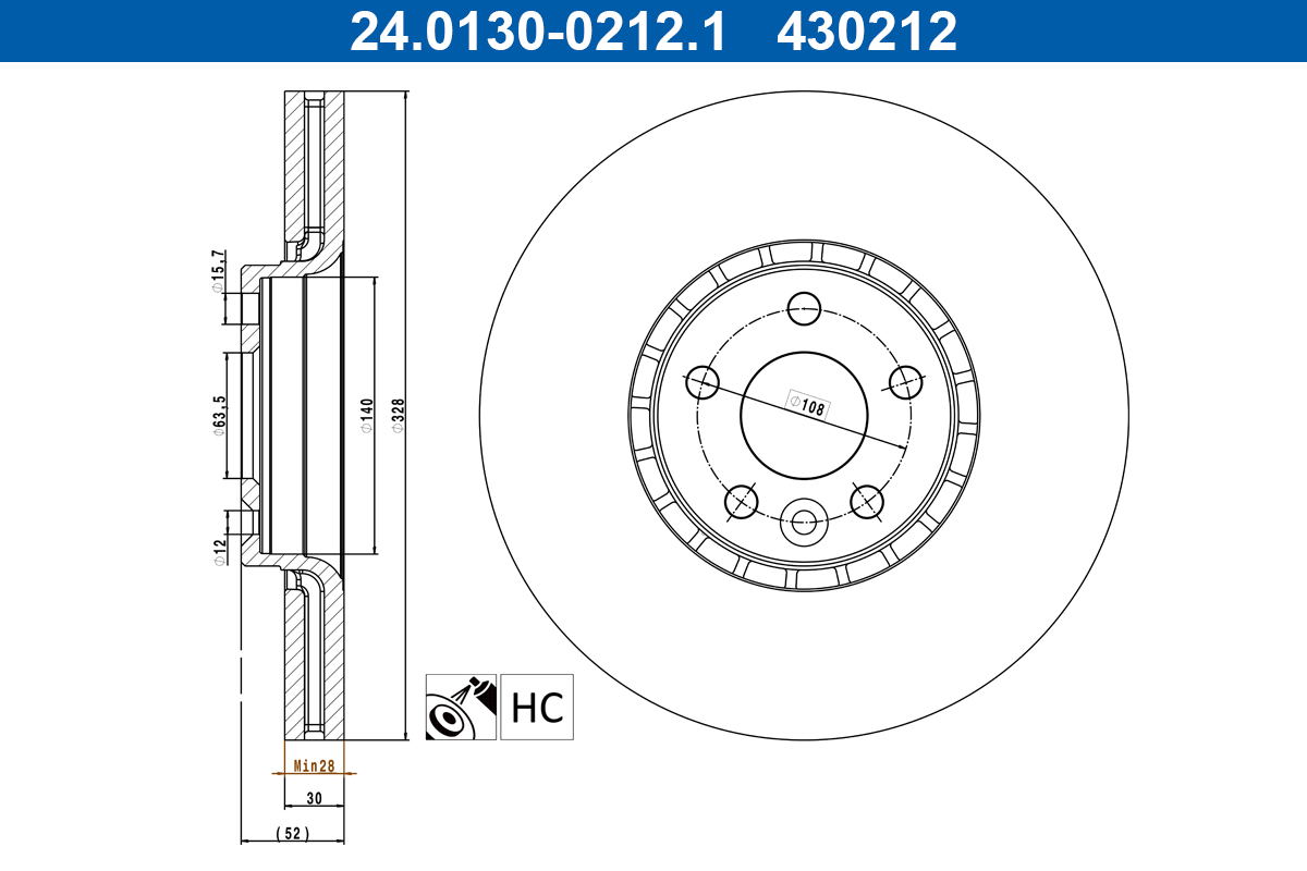 ATE 24.0130-0212.1 Remschijf